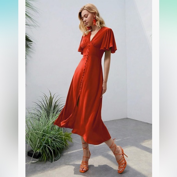 Elegant Orange Midi Classic Pinup Inspired Short Sleeve Women’s Dress Size Large - Picture 1 of 9
